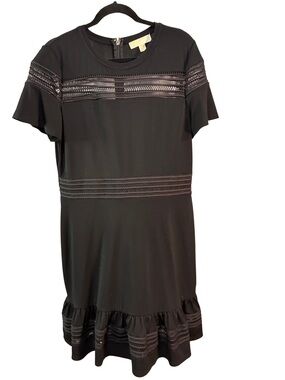 Michael Kors Black Lace-Trim Short Sleeve Dress